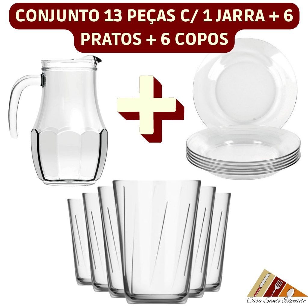 Conjunto 7 Pçs - Jogo 6 Copos as 190ML Nadir Figuereido e 1 Jarra Bar  Vidro Tango 1,5L