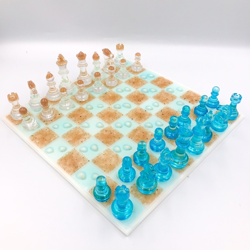Jogo de xadrez em resina rosê gold