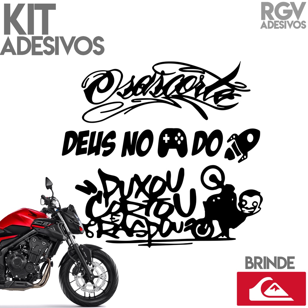 Kit 10 Adesivos Grau Osascorte Puxou Cortou Moto + Brinde