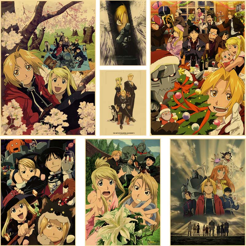 Em promoção! Japonês De Anime Fullmetal Alchemist Retro Cartazes Arte Dos  Desenhos Animados De Pintura Em Papel Kraft Imprime Casa Decoração Do  Quarto De Pintura De Parede