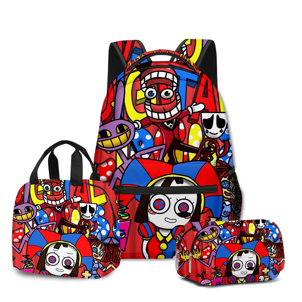 The Amazing Digital Circus 5-12 anos mochila escolar infantil kit 16in  padrão de anime Multifuncional menino menina mochila de estudante Portátil  lancheira isolada Capa flip de dupla camada estojo de lápis 3pcs |