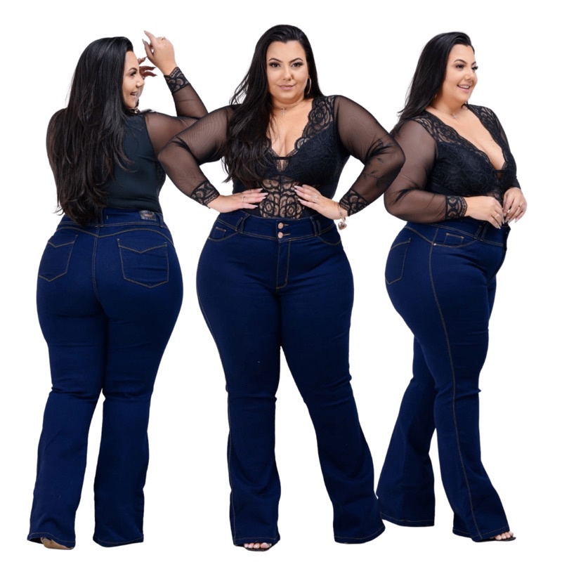 Calça Flare Jeans com Botão Forrado Curve & Plus Size Azul