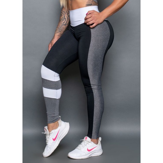 Calça Legging Fitness Mescla Sem Costura-V02 AZUL