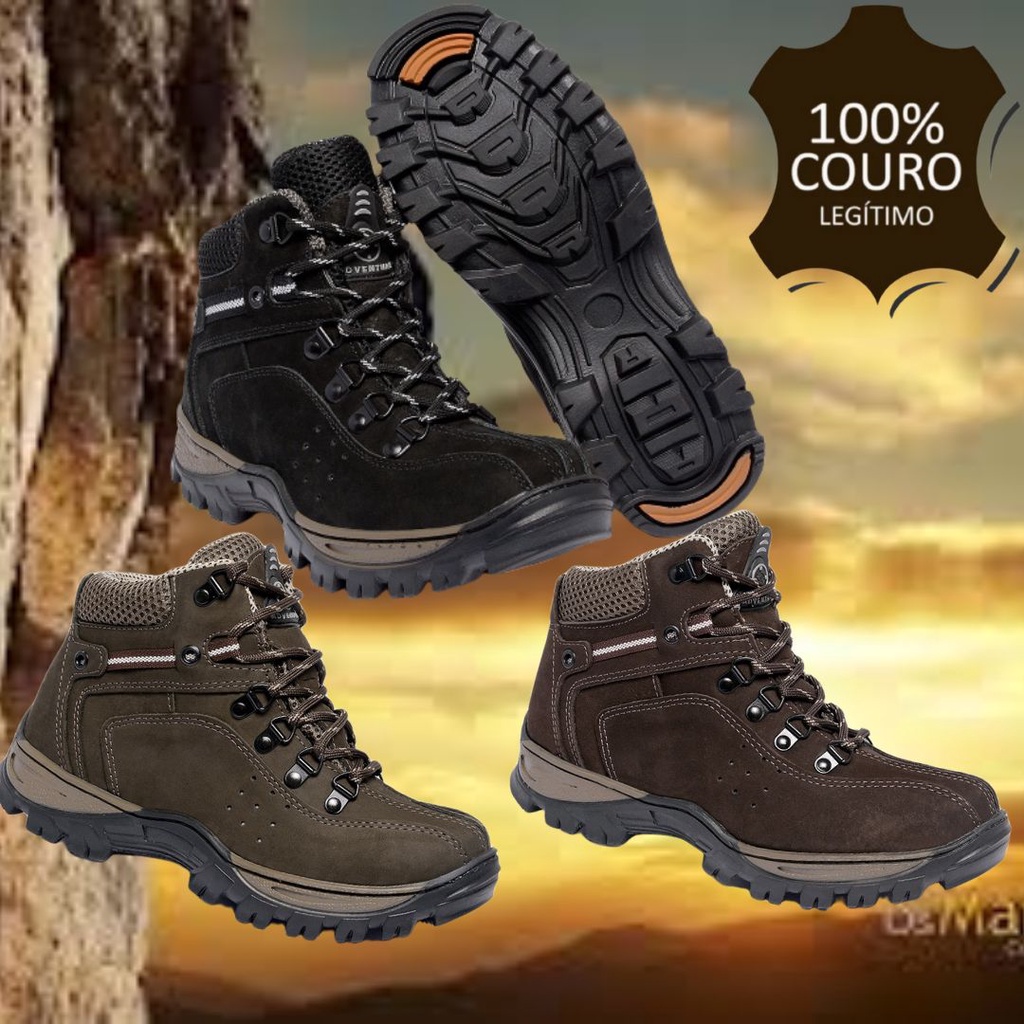 Bota Coturno Adventure Caterpillar Couro Nobuck Legitimo 100% Natural  (Marrom, 38)