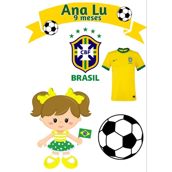 Topo de Bolo Brasil Menina Copa do Mundo Futebol