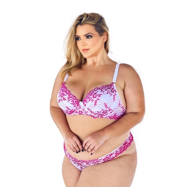 Conjunto lingerie plus size em jeans e renda atrás - R$ 149.90