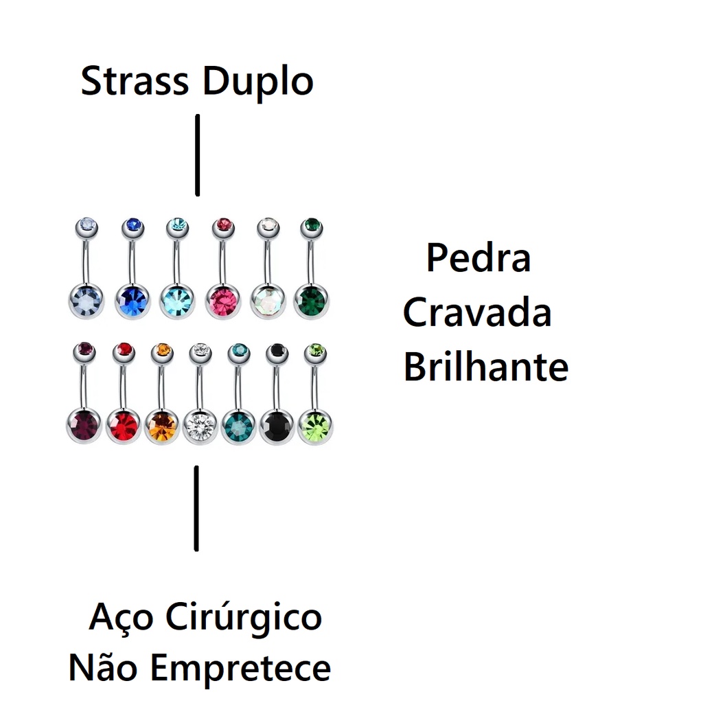 Piercing Umbigo Rainbow Duplo Strass é na ALARGS