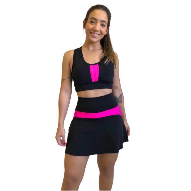 Short Saia Preto Feminino Fitness Academia