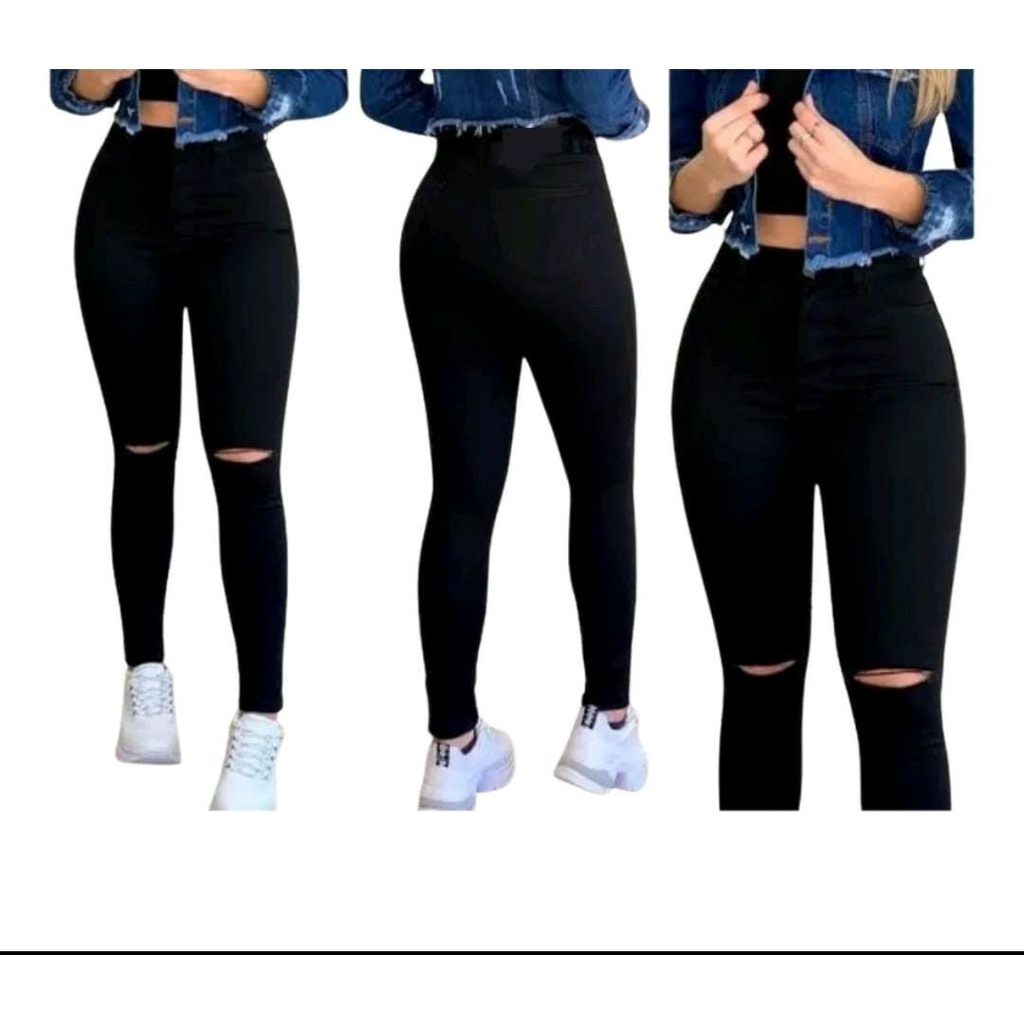 Calça Jeans Preta Skinny Com Lycra Cintura Alta Corte Do Jeans Empina  Confortável Moda Feminina.