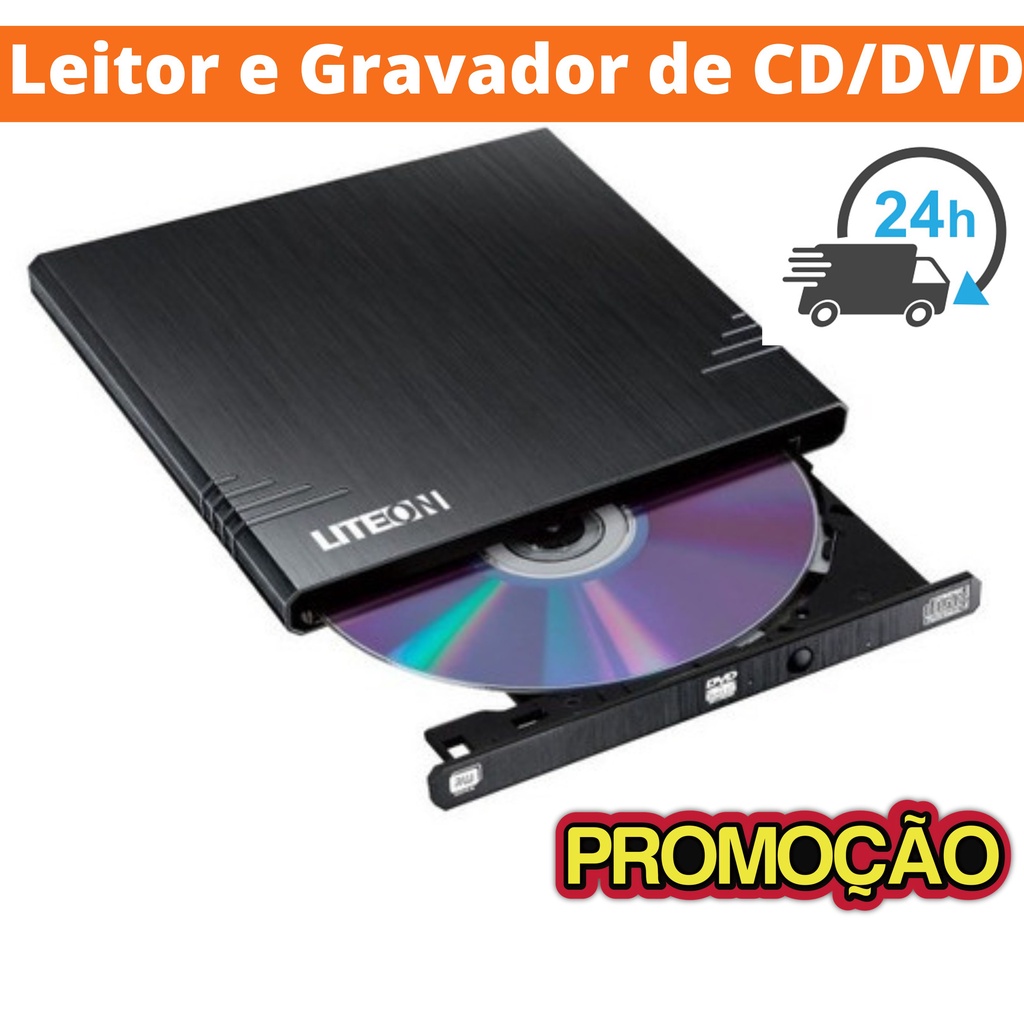 Leitor / Gravador CD/CD-RW/DVD Externo Slim USB 2.0 Preto - LG 