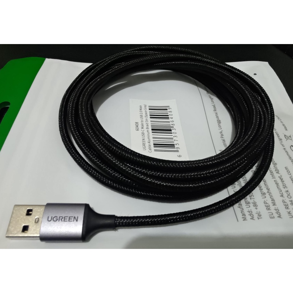 Ugreen USB-C Male to USB 2.0 Male Cable Aluminum Braid 3m - Space Gray