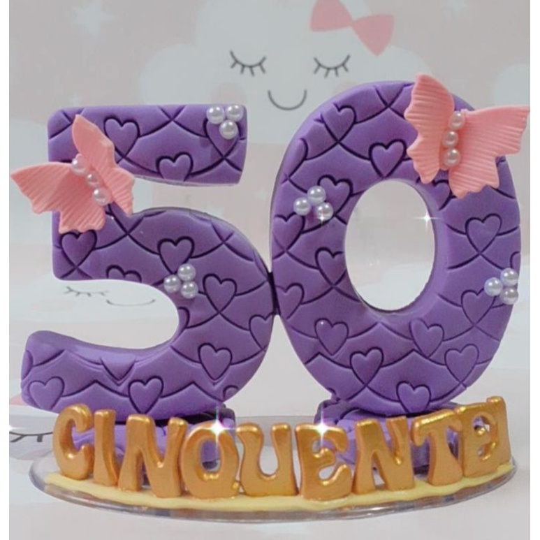 topo de bolo 50 anos em biscuit( personalizado com a escolha do cliente  cor, nome, idade)