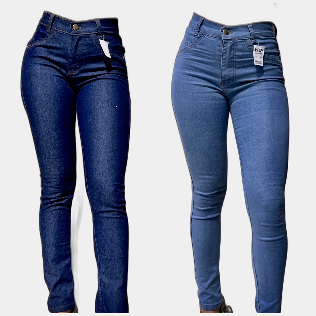 Kit 2 Calça Jeans Feminina Lycra Cintura Alta Empina Bumbum