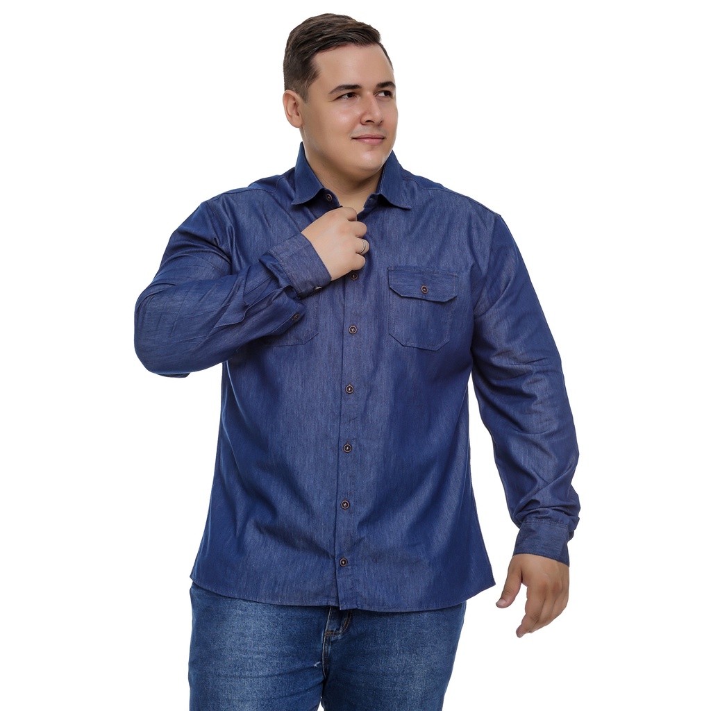 Camisa jeans best sale masculina plus size