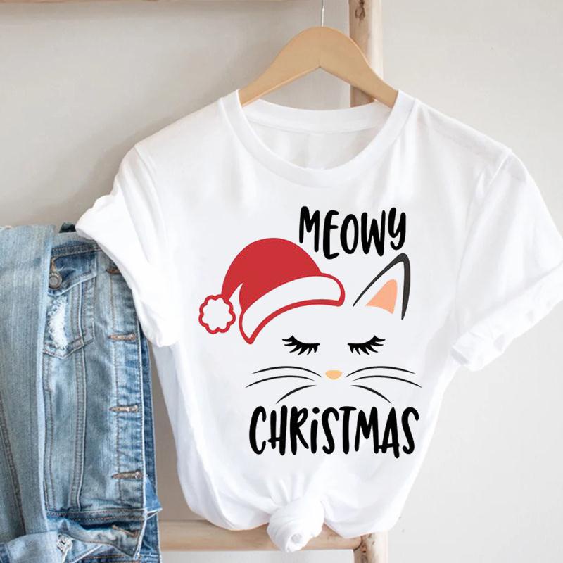 Engraçado Kawaii Número Olá 2024 Natal Feliz Ano Novo Camiseta Papai Noel  Chapéu Infantil Roupas Unisex Boys Meninas Manga Curta