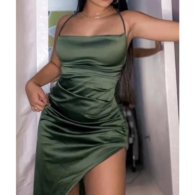 Vestido verde hot sale seda