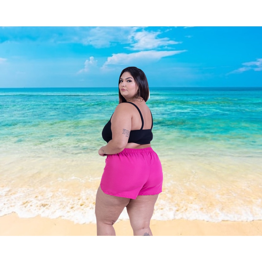 Bermuda Feminina Soltinha Plus Size Short Tactel C/ Cordão piscina Verão  Ficar em Casa