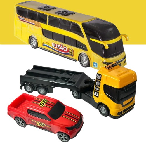 Caminhão Brinquedo Infantil Cegonha + Onibus + Reboque - Escorrega o Preço