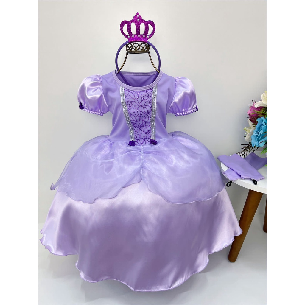 Vestido Infantil Princesa Sofia Luxo Strass Tiara Festa