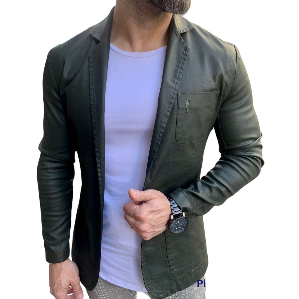 Blazer slim fit resinado zip off preto