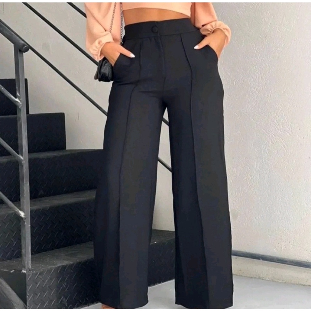 Calça Feminina Pantalona Luxuosa Tecido Duna Com Bolso