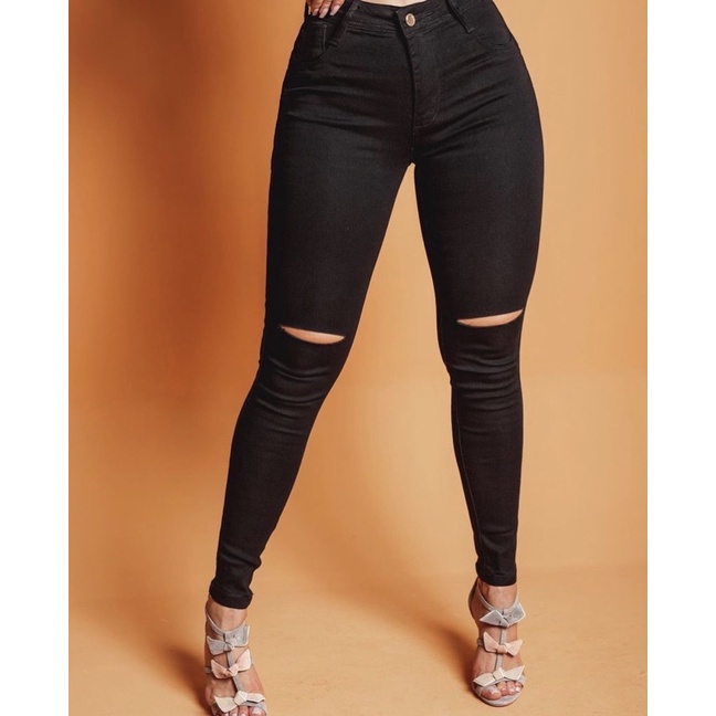 Calça jeans preta hot sale cintura alta feminina