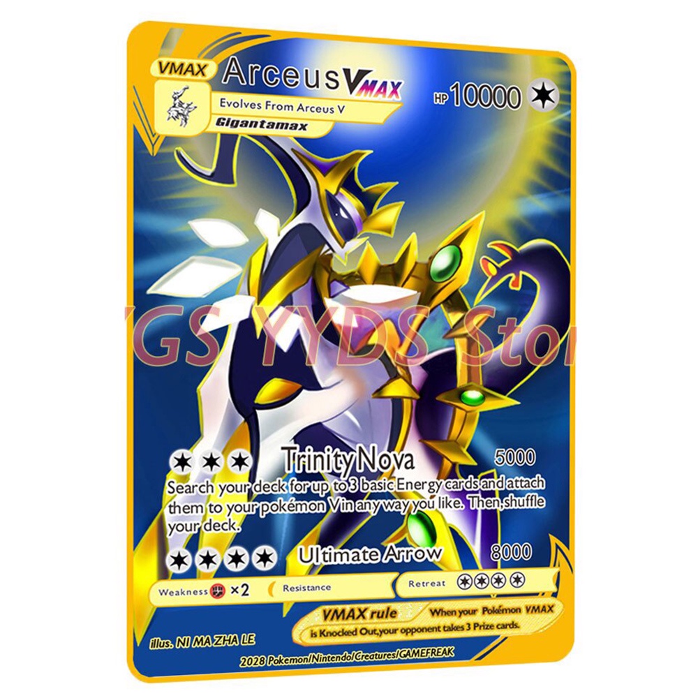 10000 Point Arceus Vmax Vstar Cards Metal English YU GI OH Charizard GX  Kids Gift Golden Game Collection Cards Rainbow