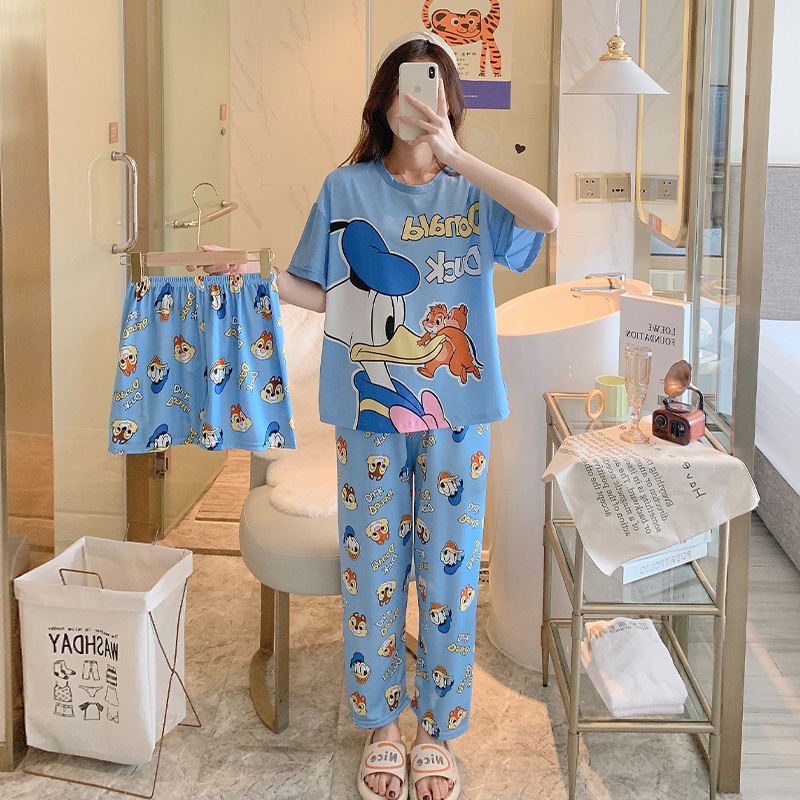 Conjuntos de pijama feminino manga comprida estampa desenho kawaii letras  gola redonda roupas de casa para estudantes estilo chinês