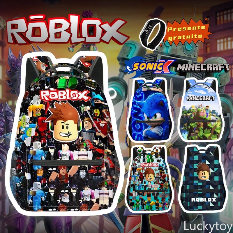 Roblox-Mochila Impressa Dupla Face para Meninos e Meninas, Mochila