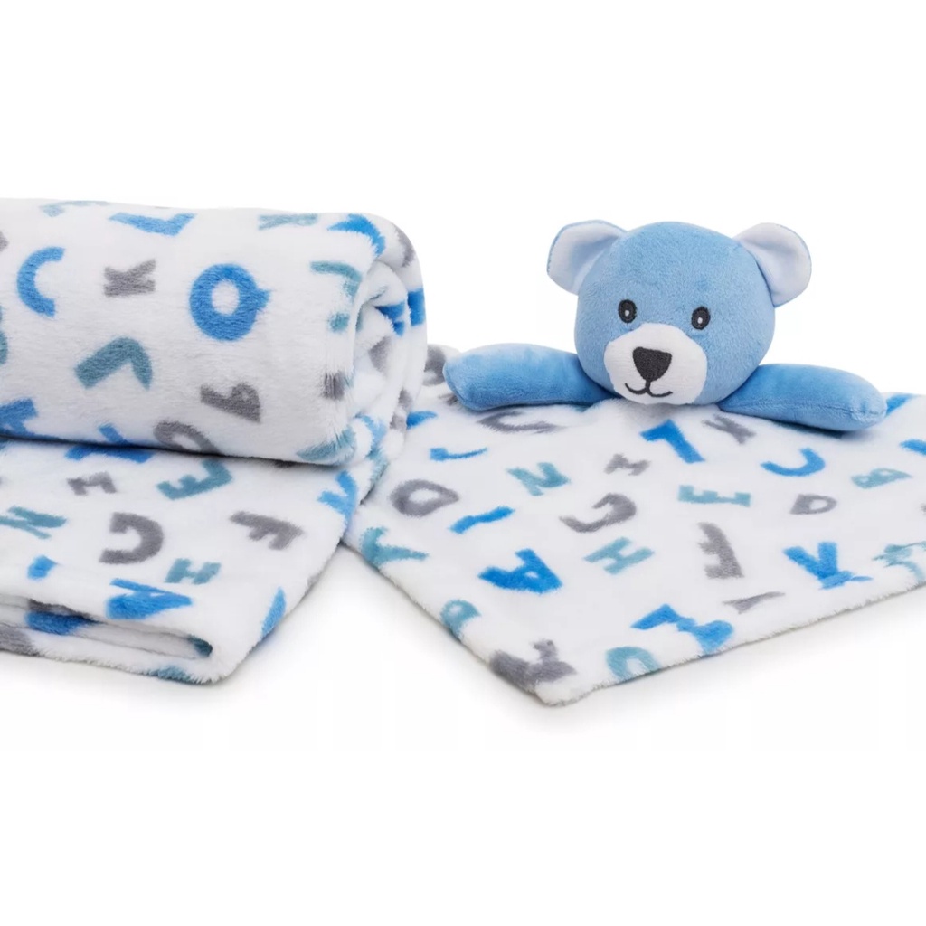 Kit 2 Peças Cobertor Manta Soft Com Naninha Pelucia Bebê Super Macio  Antialérgico Urso Azul