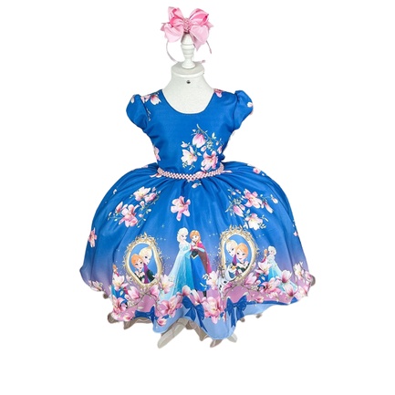 Vestido Frozen Borboletas Flores Elsa Ana Olaf Luxo