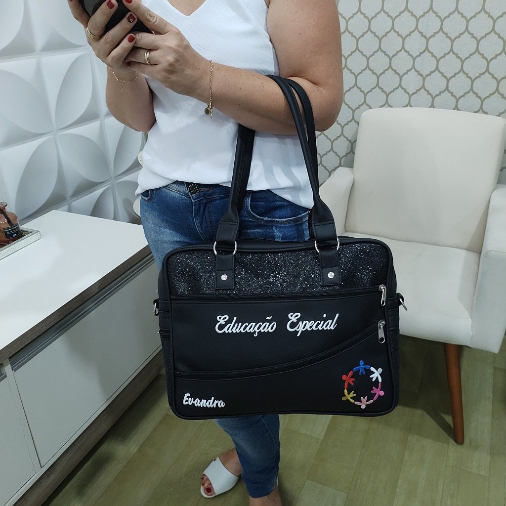 Bolsa/Mochila Personalizada Professora Educação Infantil Preto/Roxo -  Coutre Bolsas