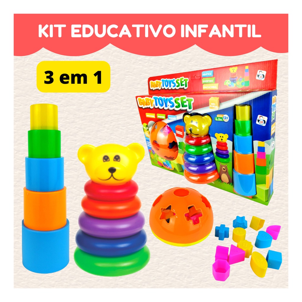 Kit Brinquedo Educativo Bebe 1 Ano Encaixe Didatico Infantil