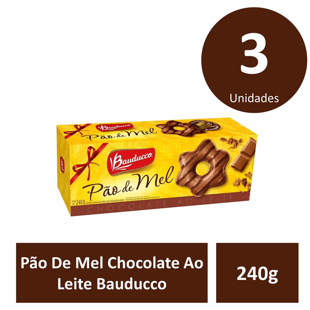 Kit c/3 Pão De Mel 240g Chocolate Ao Leite Bauducco