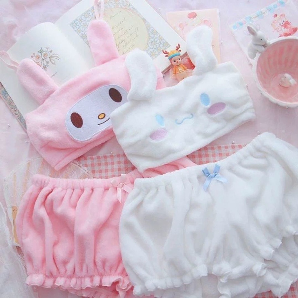 Melody Kuromi Cinnamoroll Sanrio Lingerie & Underwear Roupas Femininas  Pajama Conjuntos De Anime Kawaii Fatos De Dormir Cartoon