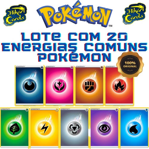 Lote 20 energias Pokemon Original Copag (Energia de Fogo, Água