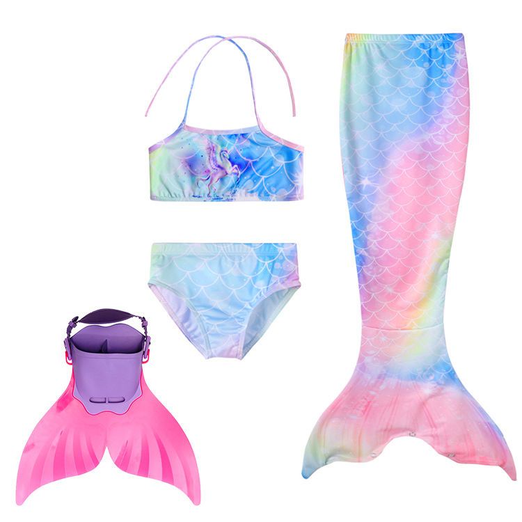 Compre Conjunto de biquíni com cauda de sereia para crianças, bebês e  meninas, parte superior e tubo de laço brilhante, roupa de banho com cauda  de peixe