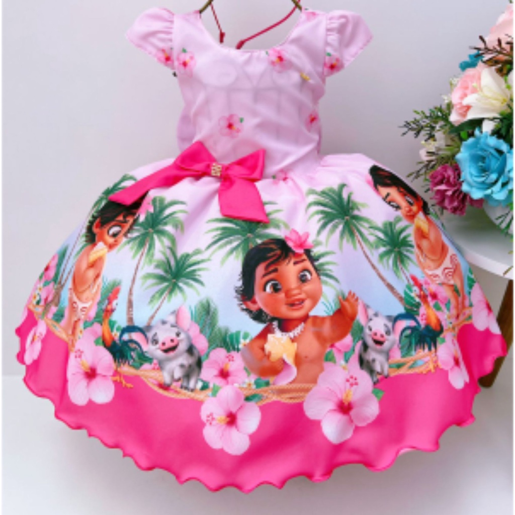 Vestido Infantil Barbie Busto Paetê Pink e Broche de Lacinho