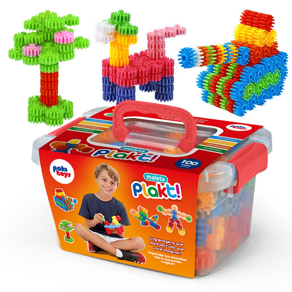 Jogo Plakt Engrenagens Coloridas 84 Peças De Montar Pakitoys - R$ 31,9