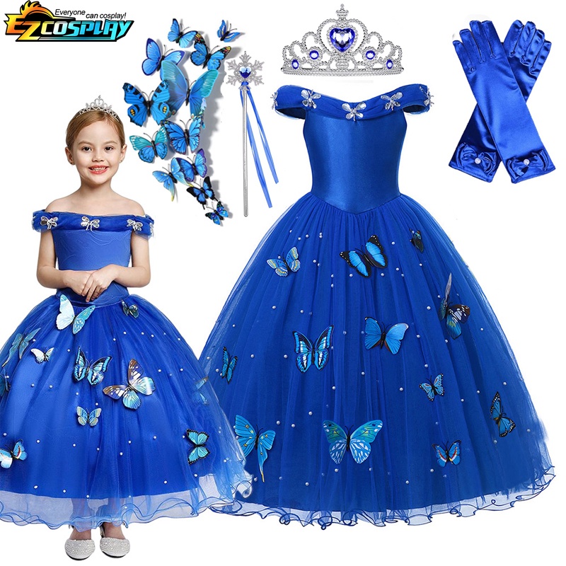 Dzyoleize Vestidos Cinderela Princesa Vestidos de Fantasia para Meninas  Vestidos de Fantasia para Meninas de Festa de Aniversário (Azul, 3 Anos)