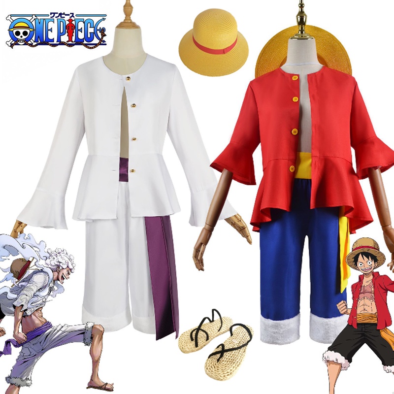 Nika Luffy Gear 5 Cosplay Anime Costume Fato Branco Camisa Calça Chapéu  Sash Monkey Halloween Conjunto De Festa De Natal