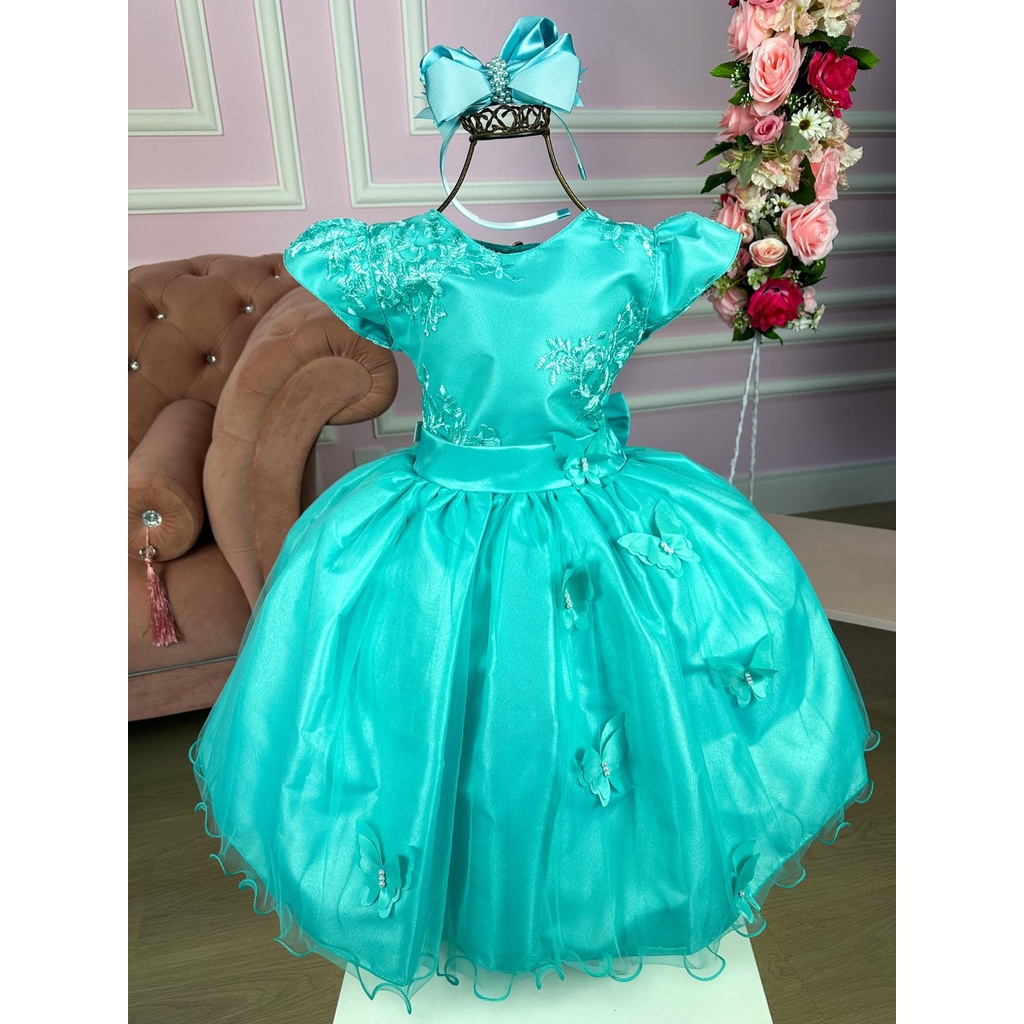 Vestido Princesa Belli Anabel Jardim Encantado Azul Bebe - Roupa  Infantil