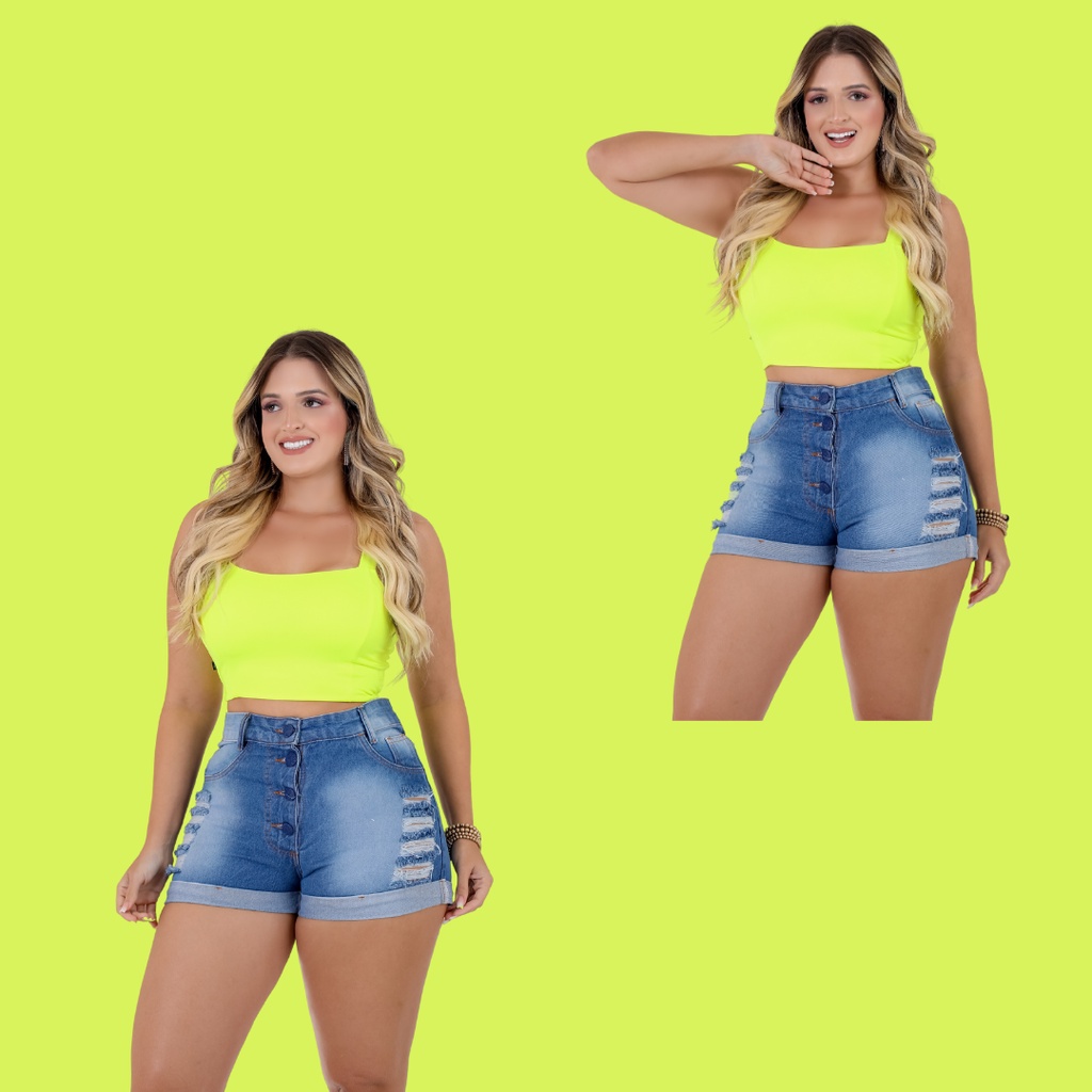 Short Feminino Estilista e moda Jeans Destroyed Curto: Estilo Quebrado