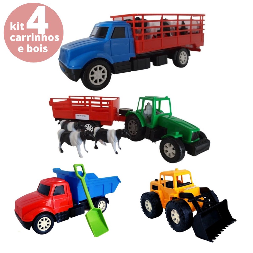 Kit Caminhão Trator Bois Animais Fazenda Brinquedo Infantil