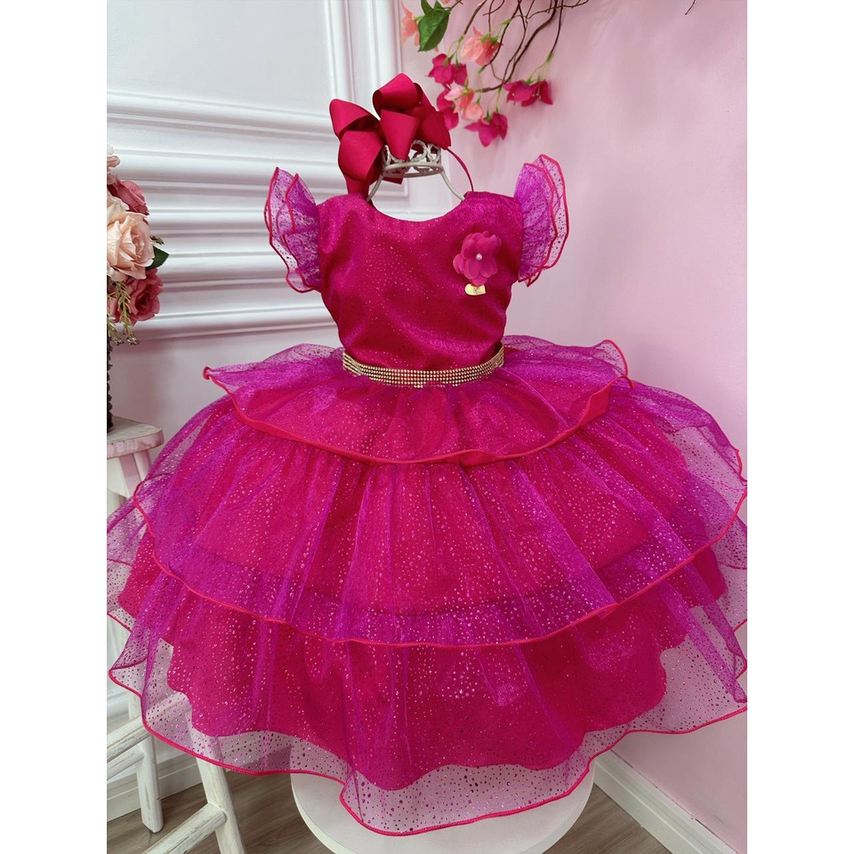 Vestido Infantil Barbie Paetê Pink