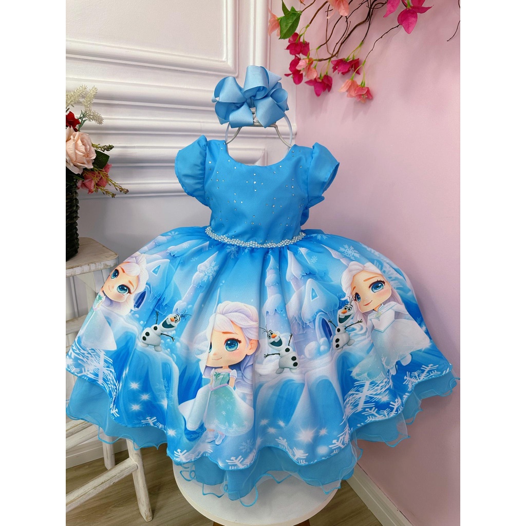 Vestido Frozen Borboletas Flores Elsa Ana Olaf Luxo