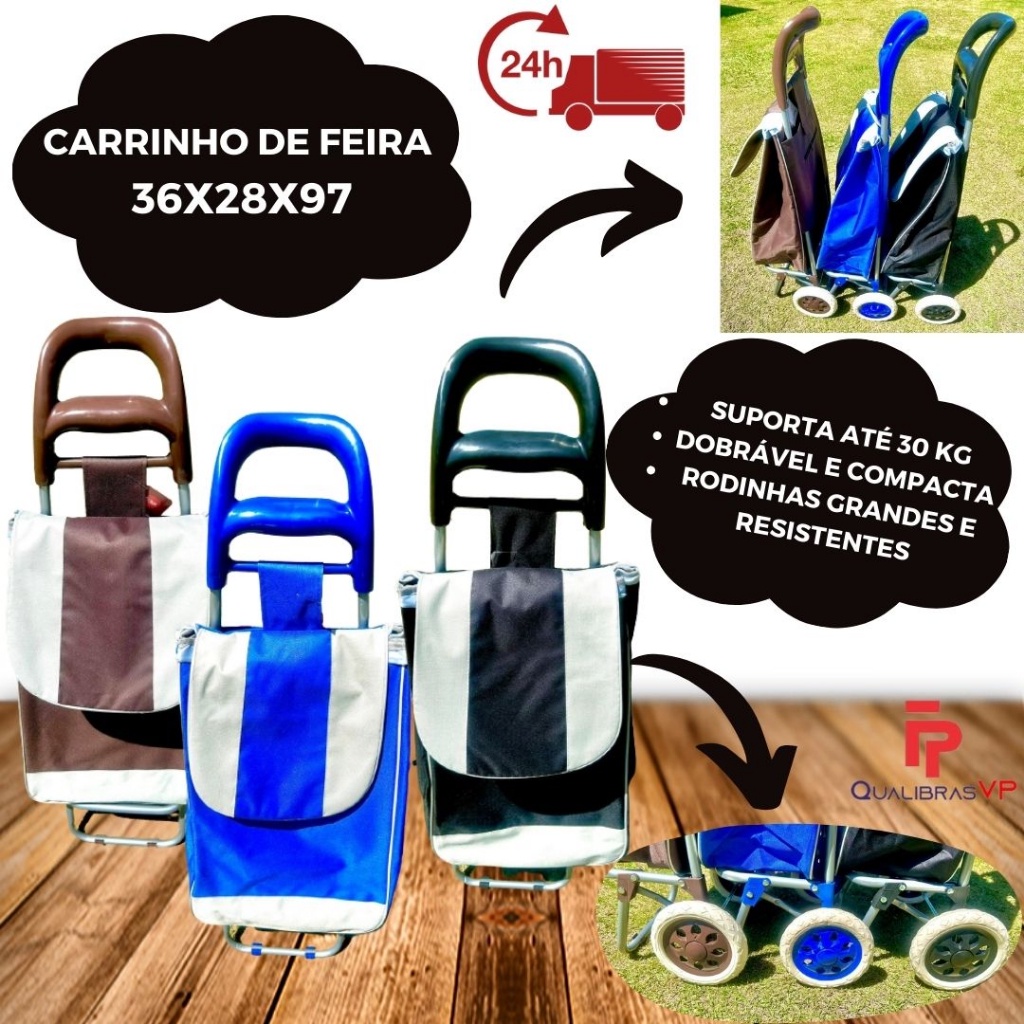 Carrinho Sacola de Compras Feira Multiuso com 2 Rodas Reforçado Dobrável |  Shopee Brasil