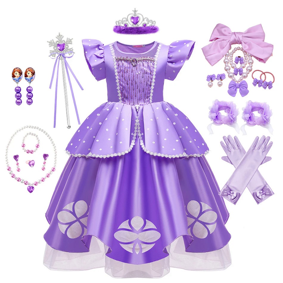 Disney princesa sofia meninas verão algodão vestido princesa