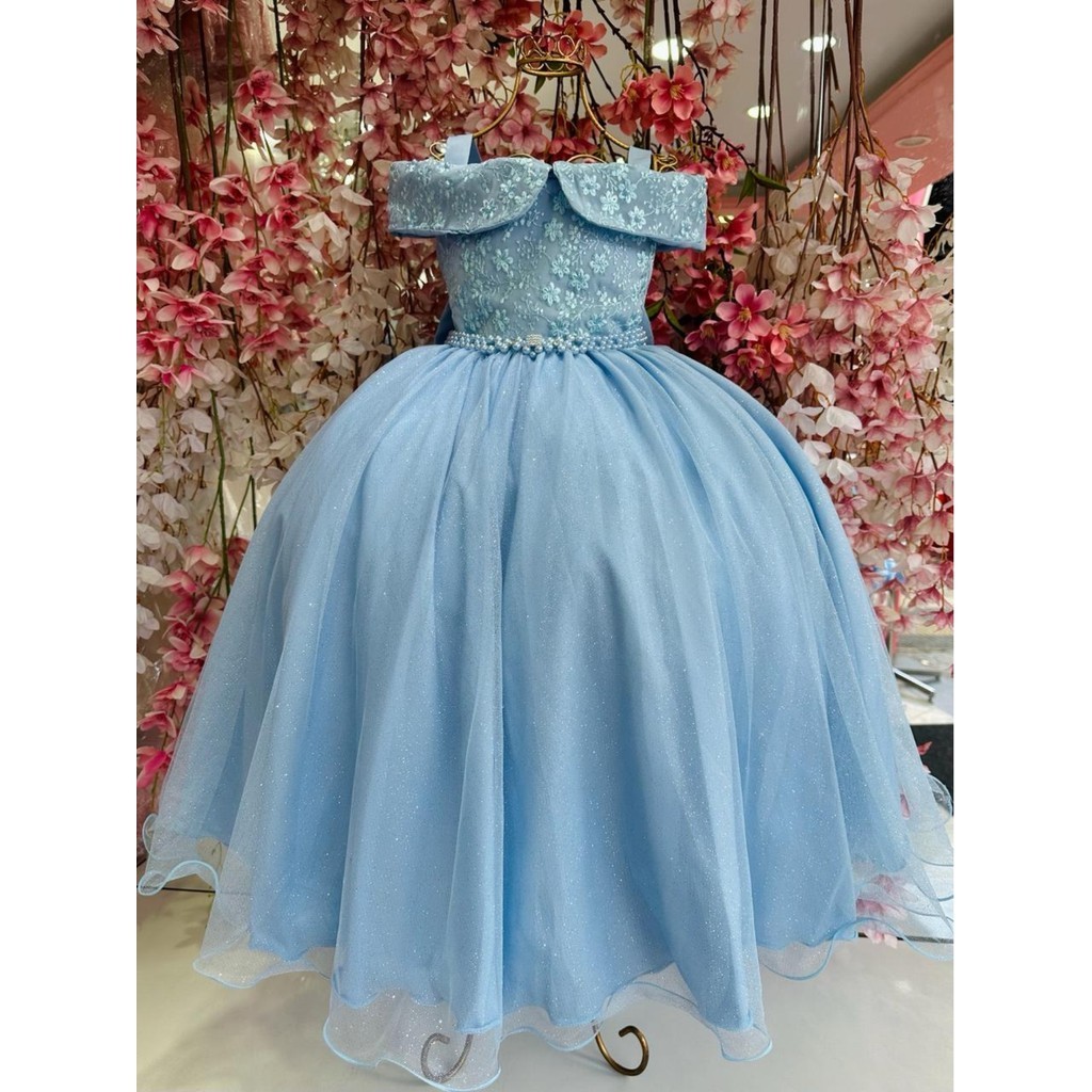 Vestido Dama De Honra Longo Super Luxo Azul - 4 Ao 16